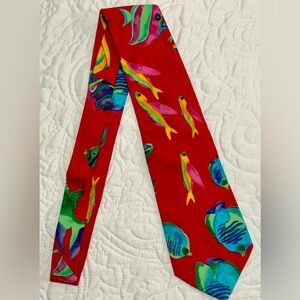 STEVE SCHEINER Vibrant 100% Cotton Executive Fish Designed Necktie Tie Pre-Owned